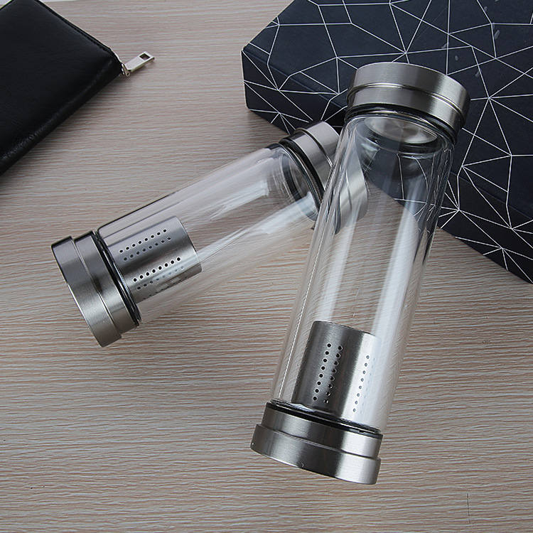 320ml Customized Drinking double wall borosilicate glass water bottle heat resistant glass bottle