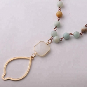 Collana da Donna Bohemien con <span class=keywords><strong>Ciondolo</strong></span> a <span class=keywords><strong>Fiore</strong></span> <span class=keywords><strong>della</strong></span> <span class=keywords><strong>Vita</strong></span> in Metallo e Cristallo Quadrato, Gioielli Tribali, Collana con Pietra Naturale Amazzonite - Product Image 3