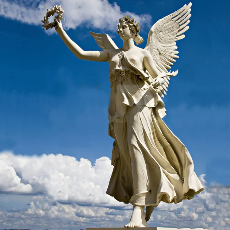 Sculpture de enregistreur flottante en marbre, Statue d'ange en pierre de taille vie, 7 pouces, à vendre