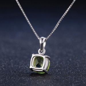 Luxury Trendy 100% Natural Gemstone 925 Sterling Silver 7mm Green Square Cut <strong>Peridot</strong> Pendant <strong>Necklace</strong> White Gold Plated Women - Product Image 4