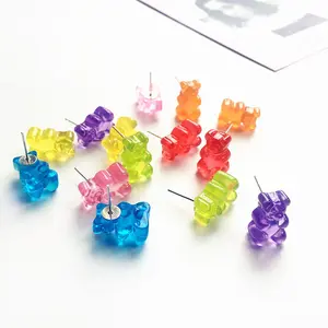 Lovely Handmade Colorful Ins Style Cartoon Bear Earring Resin Candy Color Animal Stud Earring For friend Daily Funny Jewelry