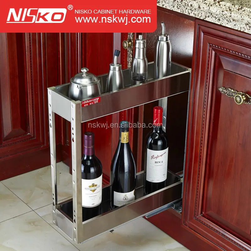 Bottle Pullout Kitchen stainless steel Pull out Basket with soft closing for 200 mm cabinet