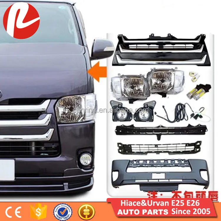 Auto Hiace commuter Quantum mini bus van KDH 200 2014 2016 1695 face conversion bumper grille head tail fog light body kit