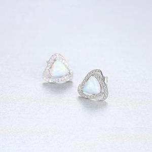 CZCITY toptan lüks bayan Vintage takı 925 ayar gümüş üçgen klasik renkli yangın Opal taş saplama küpe - Product Image 5