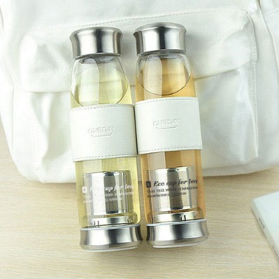 Wholesale Drinking Practical Portable Customized Printing Glass Water Bottle With Tea Filter For Camping Hiking