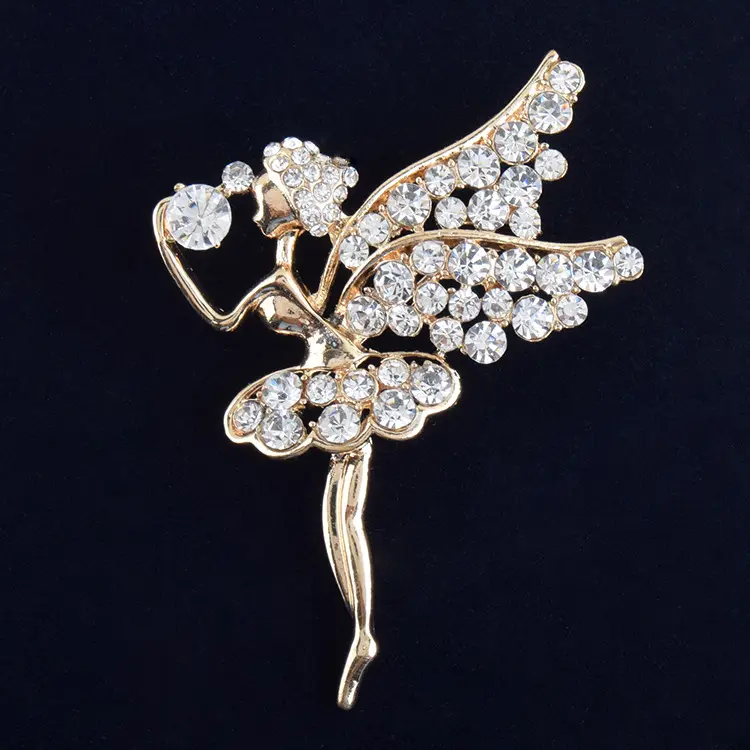 Hot Selling Fashion Crystal Rhinestone Angel Girl Brooch Pins For Girl Women Graceful Personality Angel Brooches Jewelry