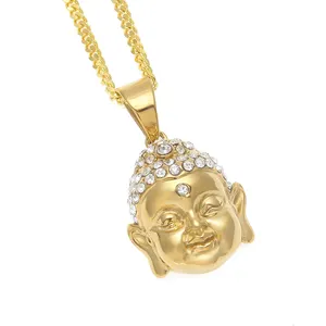 Nuevo tipo de acero inoxidable de los hombres collar dorado colgante de Buda de jade COLLAR COLGANTE de diamantes de imitación colgante inicial collar - Product Image 1