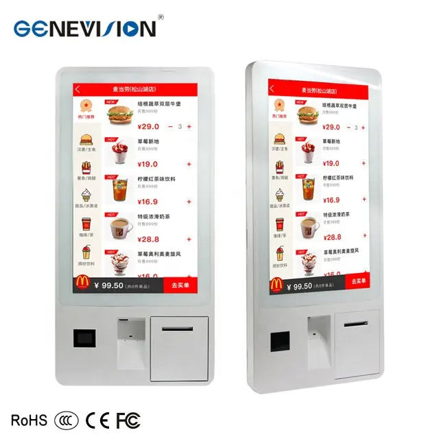 32 дюйма Автоматический фаст-фуд заказа киоск самообслуживания сенсорный экран киоск с термальным принтером сканер штрих-кода