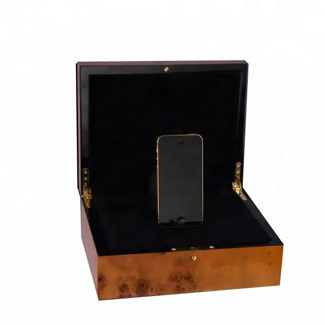 UK custom design luxury burl wood finish wooden iphone gift boxes