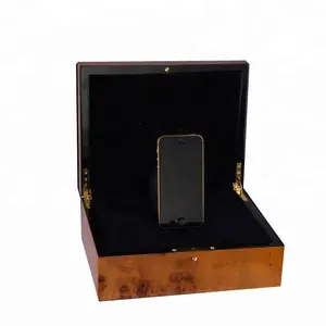 Boîtes cadeaux de téléphone en bois avec finition en bois de loupe de luxe au design personnalisé britannique