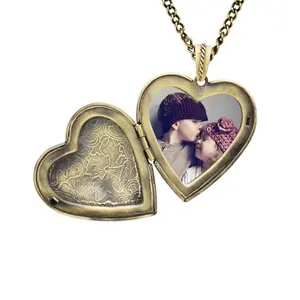 Vintage Style Heart Shape Fotolijst Geheugen Medaillon Hanger Ketting