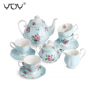 ตุรกีทองกาแฟชาดอกไม้ชุดถ้วยสีฟ้า17Pcs Custom Luxury เซรามิคดอกไม้เป็นมิตรกับสิ่งแวดล้อม CE / EU LFGB <span class=keywords><strong>CIQ</strong></span> - Product Image 2