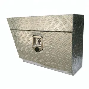 Comprobador de aluminio debajo de la bandeja Cajas de herramientas () (ODM/OEM) Caja de herramientas de camión de aluminio plateado resistente con bloqueo en T lateral global 1