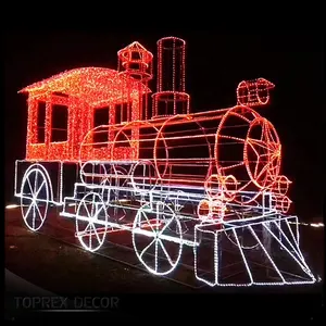 Büyük animasyonlu 3D motif süslemeleri açık ışıklı noel tren için LED mavi beyaz mor yeşil sarı IP65