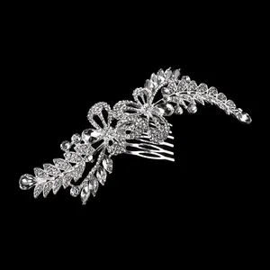 EL0561 बारोक चांदी मिश्र धातु तमाशा पत्तियां पोशाक सामान साफ़ा दुल्हन शादी स्फटिक क्रिस्टल बाल क्लिप कंघी