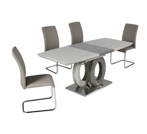 批发新设计餐厅餐桌套装6把椅子现代餐桌可伸展意大利高光泽可伸展中密度纤维板餐桌