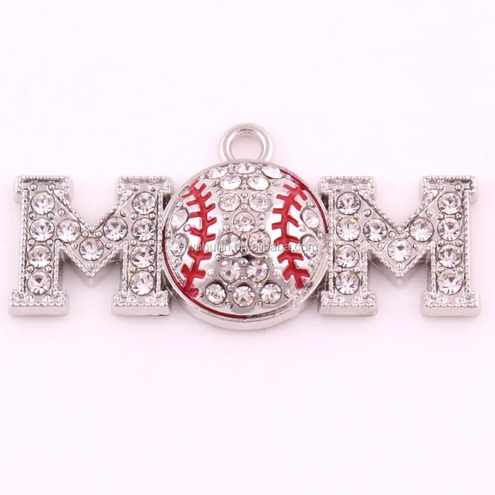 P500258 Yiwu Huilin Perhiasan Hari Ibu, Liontin Jimat Olahraga Bisbol Ibu Kristal Multiwarna Logam Paduan Hadiah Hari Ibu