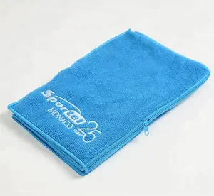 中国供应商超细纤维健身毛巾与拉链口袋