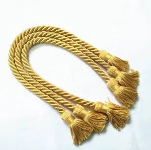 Cordon en soie épais et fait à la main, couleur or, avec glands