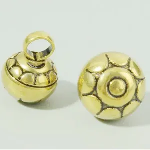 Factory Wholesale DIY Bell Pendants Retro Style Carve Chart Round Button Brass Bell