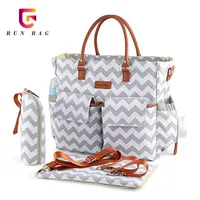 Multifunctional Grey Chevron Canvas Diaper Bags Baby Mummy Bag With Stroller Straps