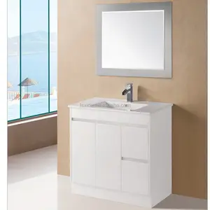JADA serisi yüksek parlak banyo dolabı Vanity Combo seramik Modern zemin üstü dayanıklı, neme dayanıklı MDF Vanity