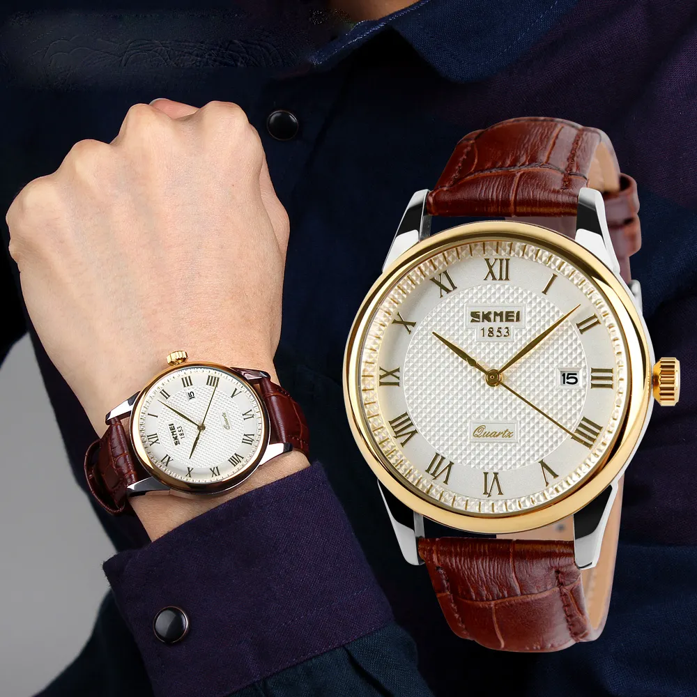 SKMEI leather watches for men brand men wrist luxury western watches