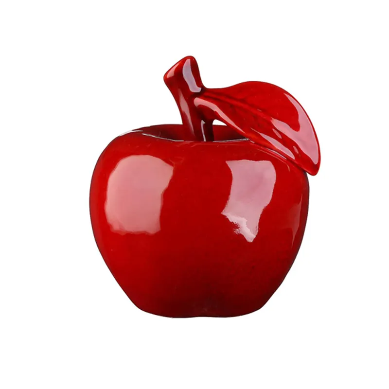 Sculpture en céramique rouge pour apple, grande taille, avec feuille