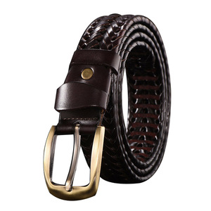 حزام مجدول من الجلد البني للرجال عالي الجودة - Product Image 3