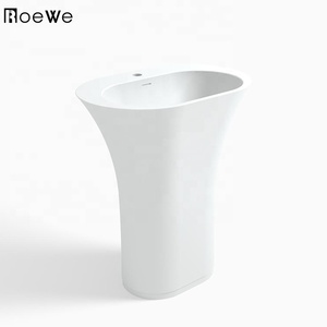 Gris salle de bain lavabo autoportant à surface solide lavabo sur colonne, fonte ovale <span class=keywords><strong>pierre</strong></span> composite lavabo à fixation au sol - Product Image 5