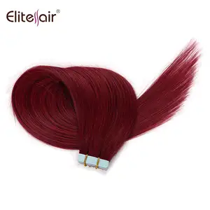 Venta al por mayor 7A 8A de alta calidad cabello humano peruano de la trama de la piel del Elite mejor vendedor de cabello en China rojo 99J en la cinta extensión del cabello en Dubai