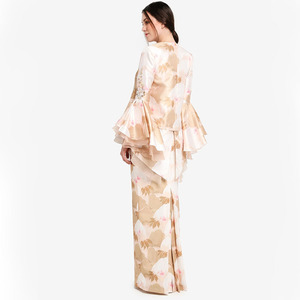 Malezya Baju kumuslim müslüman kadın krep elbise uzun kollu nakış pullu dantel Gambar Baju <span class=keywords><strong>Kebaya</strong></span> ile
