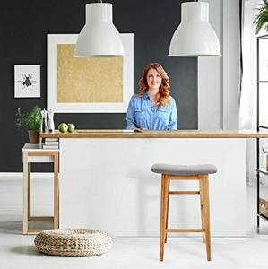 Ghế Quầy Bar Chiều Cao-Backless 24 "Ghế Yên Màu Xám, Nội Thất Bằng Tre Đặc - Product Image 2