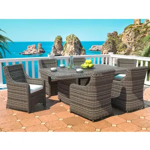 Vintage Royal Style Chairs Set Outdoor Patio Furniture Rattan Wicke Long Dining Table 6 Chairs Set