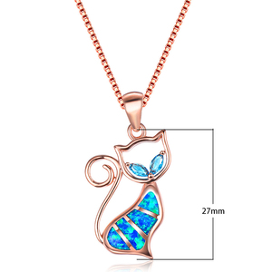 Collier en argent plaqué opale bleue, collier élégant avec pendentifs de chat doux pour femmes, bijoux de mariage Hainon