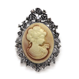 El último diseño de china al por mayor de la joyería vintage de cristal de aleación de plata antiguo camafeo de resina broche - Product Image 1