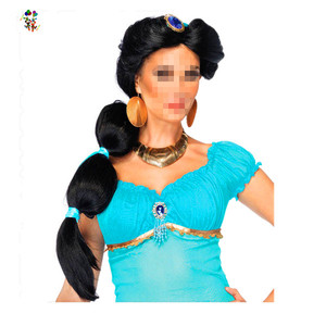 Disfraz de fiesta personalizado para <span class=keywords><strong>mujer</strong></span>, <span class=keywords><strong>pelucas</strong></span> de <span class=keywords><strong>Carnaval</strong></span> sintéticas con cinta de jazmín de Color negro, 2017 - Product Image 1