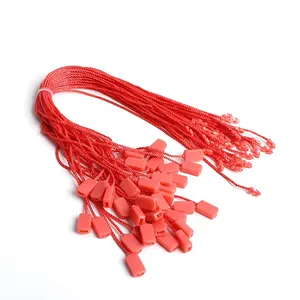 Sello de etiqueta de seguridad de plástico, cuerda de poliéster, barato, disponible en fábrica, para etiquetas colgantes de prendas de vestir