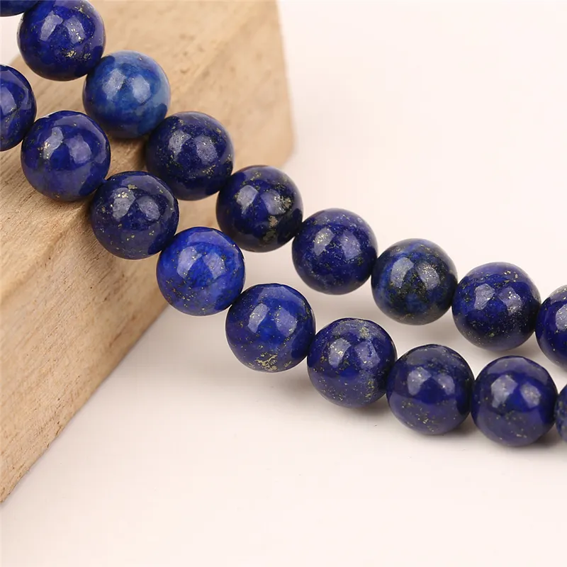 ขายส่งหินธรรมชาติ Lapis Lazuli ลูกปัดสีทองพลอยสำหรับสร้อยคอ