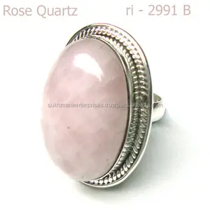 925 sterling silver jewelry wholesale rose quartz gemstone ring