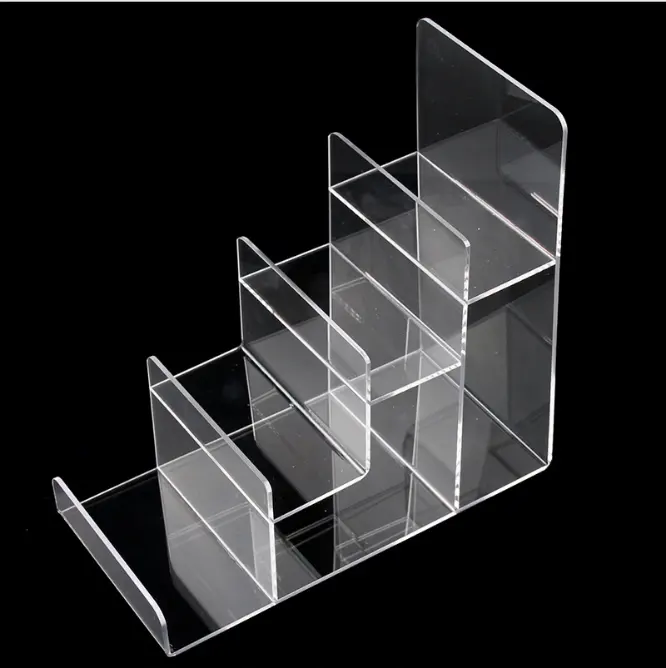 Custom 4 tiers A6 transparent acrylic wallet cosmetic products holder display stand clear