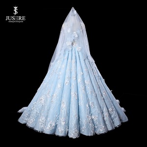 Luxury Fortemente Del Merletto In Rilievo Blu Quinceanera di Sfera di Stile Dell'abito Puffy di Fidanzamento Abiti <span class=keywords><strong>Da</strong></span> <span class=keywords><strong>Sposa</strong></span> - Product Image 6