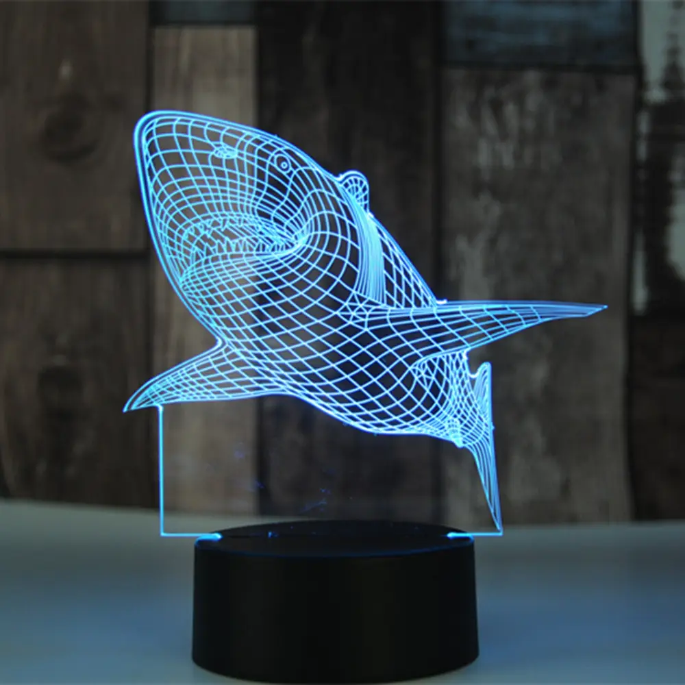 Shark Shape 3d Night Lamp Colorful Touch Control Light 7 Colors Change USB LED for Desk Table with Multicolored USB Powered Home