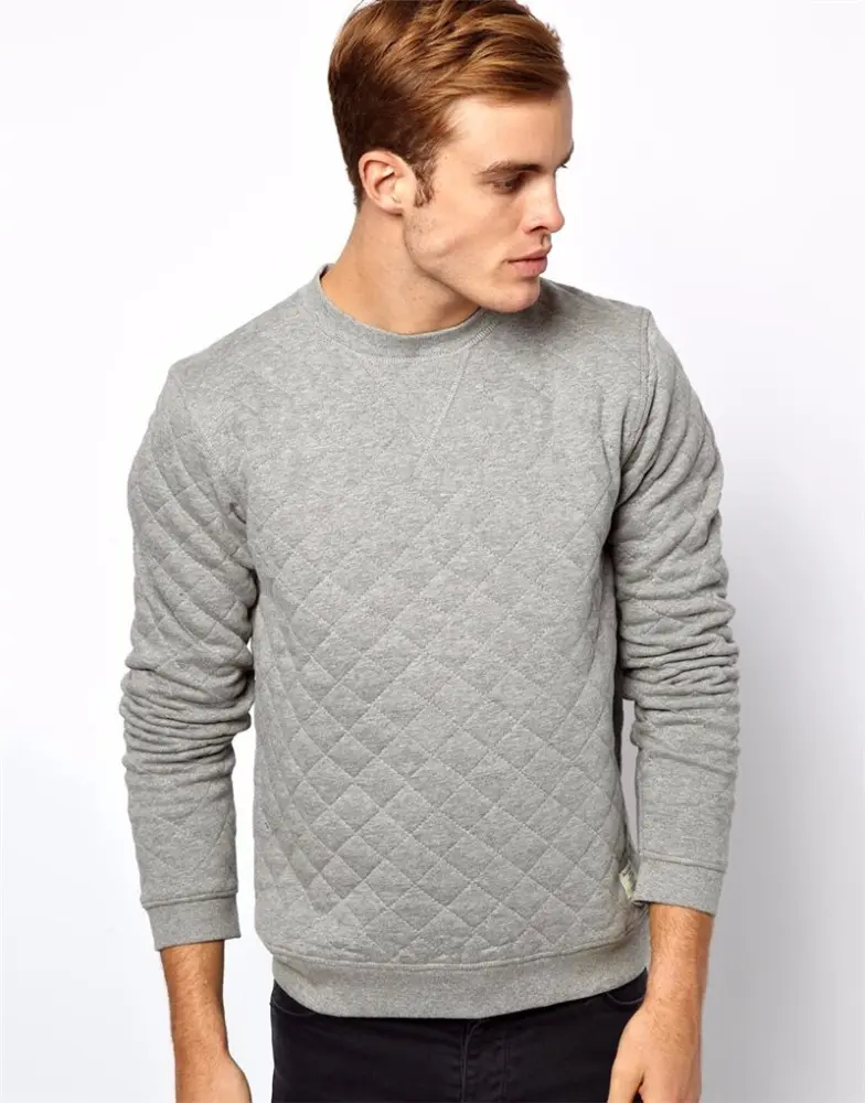 Wholesale high quality custom quilted quilted mens&women top stitch sweatshirt without hood