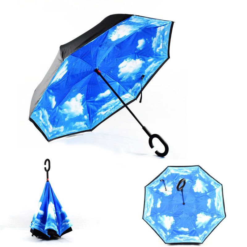 2020 новейший ветрозащитный двухслойный C-образная ручка индивидуальный логотип перевернутый зонт