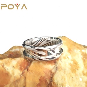 POYA Schmuck 8mm Damaskus Stahl Ring Blank Ring für Inlay