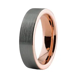 Anello di gioielli in tungsteno personalizzato nuovo arrivo, anelli spazzolati in tungsteno bicolore oro rosa e argento