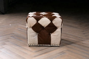 Pouf cube en cuir de vachette sur mesure, pouf en cuir marron, repose-pieds en peau de poney, repose-pieds <span class=keywords><strong>vintage</strong></span> - Product Image 2