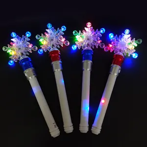 Christmas Party Supplies LED Frozen Snowflake Fairy Magic Wand Light Up LED Flashing Spinning Snowflake Stick Wand For Kids Gift