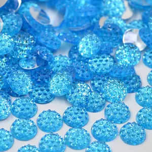 Wholesale 10mm Round Aquamarine Crystal Stones Flat Back Applique Resin Rhinestone für Crafts